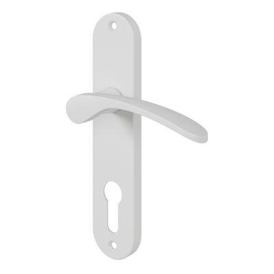 Ensemble poignée sur plaque rondcylindre GoodHome Beare mat blanc L.110.5mm x l.40mm entraxe 165mm