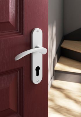 Ensemble poignée sur plaque rondcylindre GoodHome Beare mat blanc L.110.5mm x l.40mm entraxe 165mm