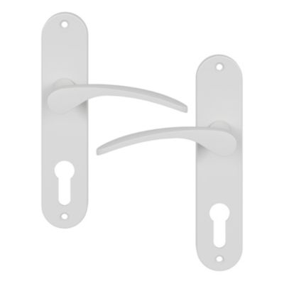 Ensemble poignée sur plaque rondcylindre GoodHome Beare mat blanc L.110.5mm x l.40mm entraxe 165mm