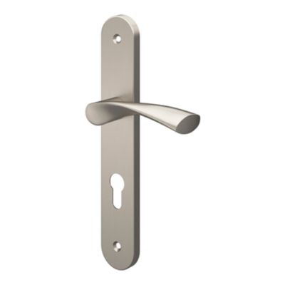 Ensemble poignée sur plaque rondcylindre GoodHome Breage effet nickel satin gris L.120.5mm x l.40mm entraxe 195mm