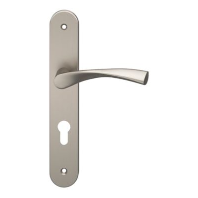 Ensemble poignée sur plaque rondcylindre GoodHome Breage effet nickel satin gris L.120.5mm x l.40mm entraxe 195mm