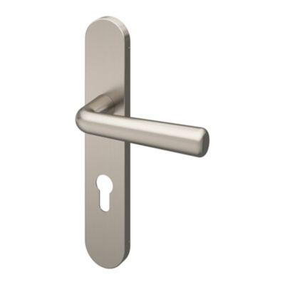 Ensemble poignée sur plaque rondcylindre GoodHome Dizel effet nickel satin gris L.121.5mm x l.42mm entraxe 165-195mm