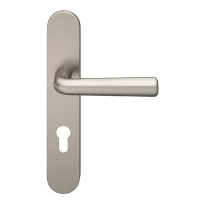Ensemble poignée sur plaque rondcylindre GoodHome Dizel effet nickel satin gris L.121.5mm x l.42mm entraxe 165-195mm
