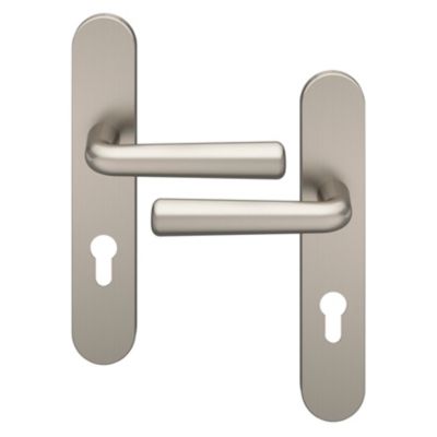 Ensemble poignée sur plaque rondcylindre GoodHome Dizel effet nickel satin gris L.121.5mm x l.42mm entraxe 165-195mm