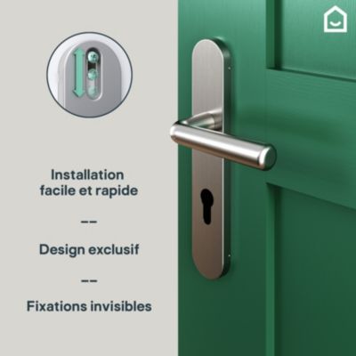 Ensemble poignée sur plaque rondcylindre GoodHome Dizel effet nickel satin gris L.121.5mm x l.42mm entraxe 165-195mm