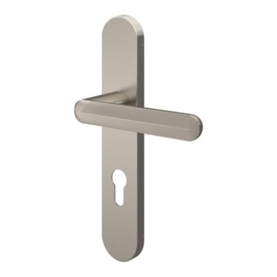 Ensemble poignée sur plaque rondcylindre GoodHome Garlan effet nickel satin gris L.125mm x l.42mm entraxe 165-195mm