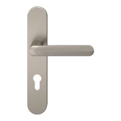 Ensemble poignée sur plaque rondcylindre GoodHome Garlan effet nickel satin gris L.125mm x l.42mm entraxe 165-195mm