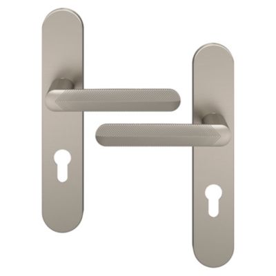 Ensemble poignée sur plaque rondcylindre GoodHome Garlan effet nickel satin gris L.125mm x l.42mm entraxe 165-195mm