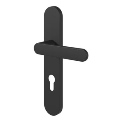 Ensemble poignée sur plaque rondcylindre GoodHome Minzh effet nickel mat noir L.120mm x l.42mm entraxe 165-195mm