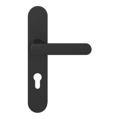 Ensemble poignée sur plaque rondcylindre GoodHome Minzh effet nickel mat noir L.120mm x l.42mm entraxe 165-195mm
