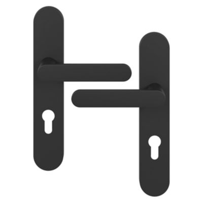 Ensemble poignée sur plaque rondcylindre GoodHome Minzh effet nickel mat noir L.120mm x l.42mm entraxe 165-195mm