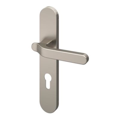 Ensemble poignée sur plaque rondcylindre GoodHome Prat effet nickel satin gris L.129mm x l.42mm entraxe 165-195mm