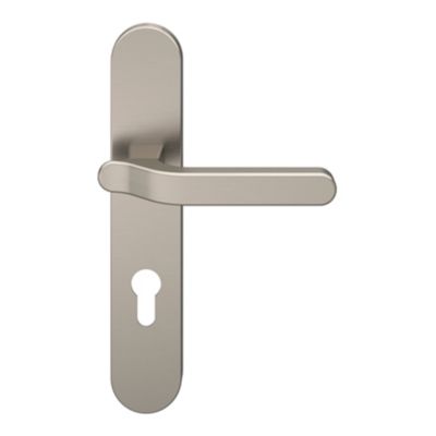 Ensemble poignée sur plaque rondcylindre GoodHome Prat effet nickel satin gris L.129mm x l.42mm entraxe 165-195mm