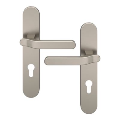 Ensemble poignée sur plaque rondcylindre GoodHome Prat effet nickel satin gris L.129mm x l.42mm entraxe 165-195mm