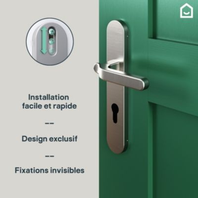 Ensemble poignée sur plaque rondcylindre GoodHome Prat effet nickel satin gris L.129mm x l.42mm entraxe 165-195mm