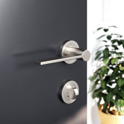 Ensemble poignée sur rosace Droit à visser GoodHome Dotz effet nickel satin gris Ø52mm