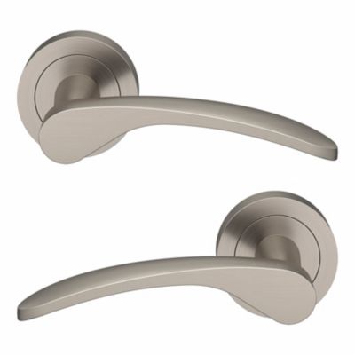 Ensemble poignée sur rosace rond à visser GoodHome Beare effet nickel satin gris Ø50mm