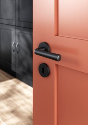 Ensemble poignée sur rosace rond à visser GoodHome Dizel mat noir Ø50mm