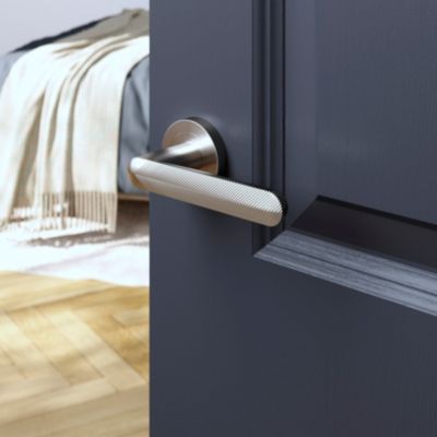 Ensemble poignée sur rosace rond à visser GoodHome Garlan effet nickel satin gris Ø50mm