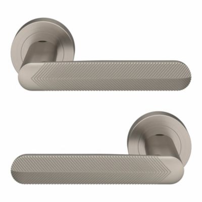 Ensemble poignée sur rosace rond à visser GoodHome Garlan effet nickel satin gris Ø50mm
