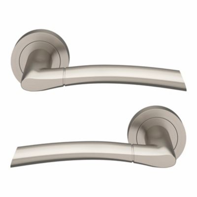 Ensemble poignée sur rosace rond à visser GoodHome Hirel effet nickel satin gris Ø50mm