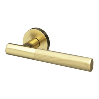 Ensemble poignée sur rosace rond à visser GoodHome Irus effet laiton satin or Ø50mm
