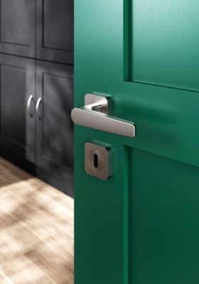 Ensemble poignée sur rosace rond à visser GoodHome Kerver effet nickel satin gris Ø52.5mm
