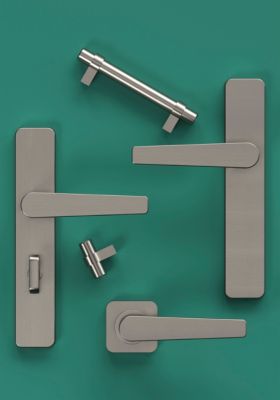 Ensemble poignée sur rosace rond à visser GoodHome Kerver effet nickel satin gris Ø52.5mm
