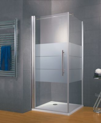 Paroi de douche sans seuil 80 cm, porte pivotante verre avec bande givrée  SELYNA - Douche - Elmer - Ayor