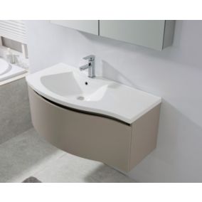 Ensemble pour la salle de bain LENA 1000 taupe mat, Avec miroir LED 2073, Avec bonde Pop Up