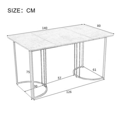 Ensemble repas 5 pièces 140 cm effet marbre blanc avec 4 chaises en velours