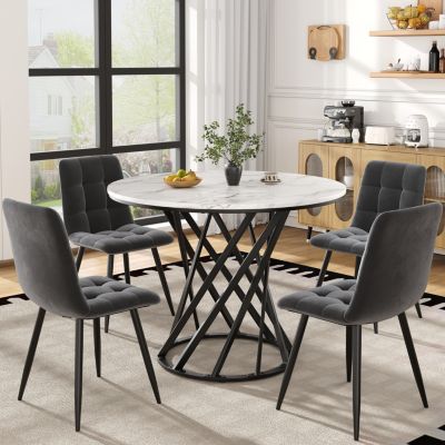 Ensemble repas 5 pièces avec table ronde 80 cm en MDF et métal | Castorama