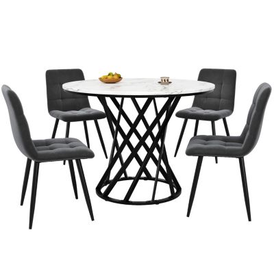 Ensemble repas 5 pièces avec table ronde 80 cm en MDF et métal | Castorama