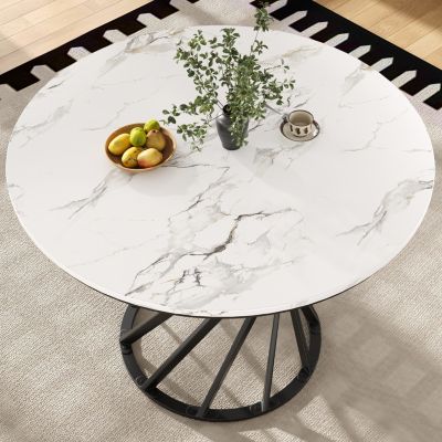 Ensemble repas 5 pièces avec table ronde 80 cm en MDF et métal | Castorama