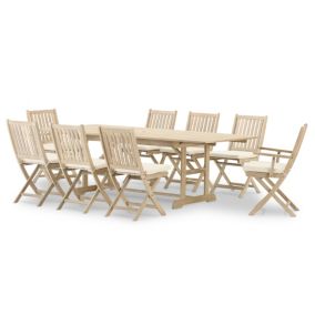 Ensemble repas jardin table extensible 180-240x100 + 6 chaises sans bras + 2 chaises avec accoudoirs avec coussins- Java Light