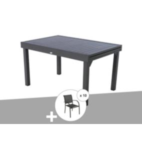 Ensemble repas rectangulaire extensible alu Graphite + 10 fauteuils Piazza - Hespéride