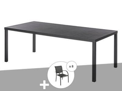 Ensemble repas table de jardin rectangulaire alu Piazza Graphite + 8 fauteuils Piazza - Hespéride
