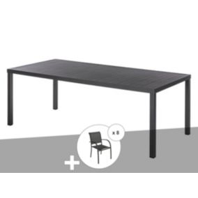 Ensemble repas table de jardin rectangulaire alu Piazza Graphite + 8 fauteuils Piazza - Hespéride