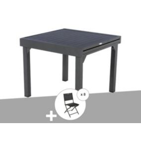 Ensemble repas table extensible alu 4/8 places Graphite + 8 chaises Modula - Hespéride