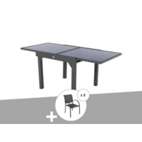 Ensemble repas table extensible carrée en verre + 8 fauteuils - Piazza - Hespéride