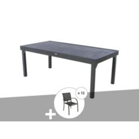 Ensemble repas table extensible rectangulaire alu Graphite Piazza + 12 fauteuils Piazza - Hespéride