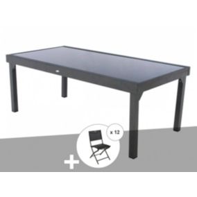 Ensemble repas table extensible rectangulaire en verre Piazza + 12 chaises Modula - Hesperide