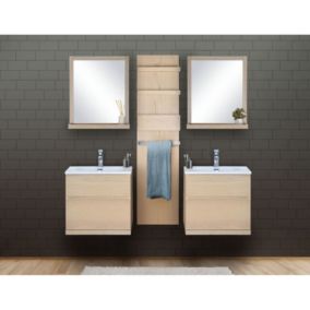 Ensemble salle de bain chêne 2 meubles 60 cm + 2 miroirs + 1 module rangement ENIO