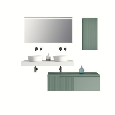 Ensemble salle de bain double vasque 7 pièces VENERE en blanc/sauge