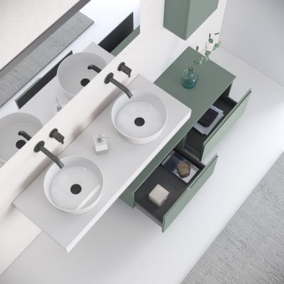 Ensemble salle de bain double vasque 7 pièces VENERE en blanc/sauge