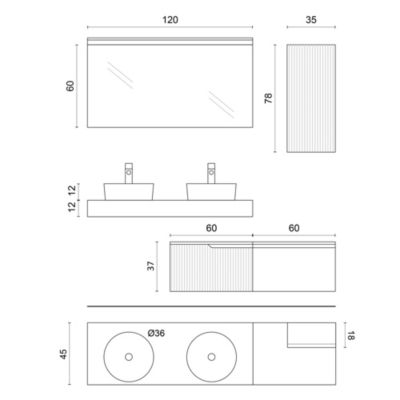 Ensemble salle de bain double vasque 7 pièces VENERE en blanc/sauge