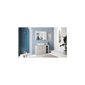 Ensemble salle de bain, meuble+miroir+vasque BASIC pin blanc, 110 x 78 x 45 cm