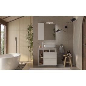 Ensemble salle de bain meuble+miroir+vasque HAMBURG blanc brillant, béton 79 x 79 x 49 cm