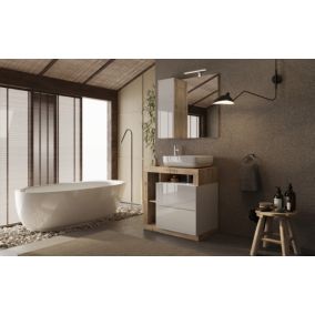 Ensemble salle de bain meuble+miroir+vasque HAMBURG blanc brillant, Kadiz 79 x 79 x 49 cm