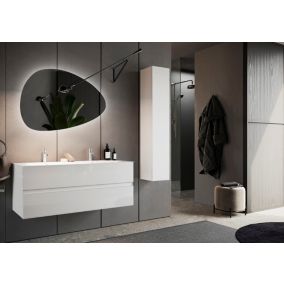 Ensemble salle de bain, meuble suspendu+colonne+double vasque START blanc brillant, 122 x 53 x 47 cm